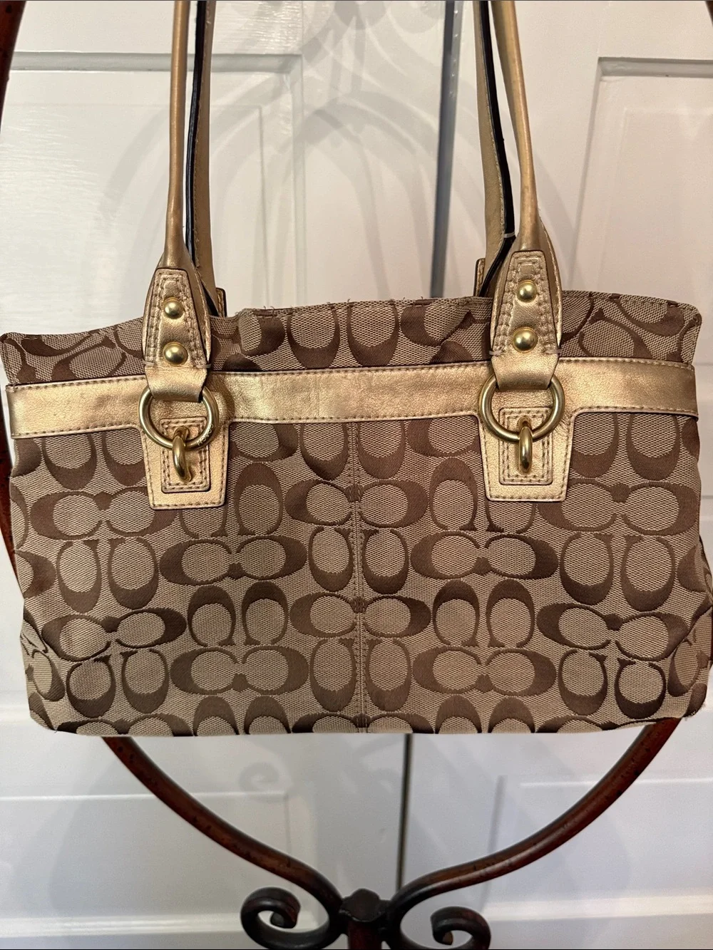 Coach bratz Y2K Tan Signature Jacquard Shoulder Bag with Gold Trim
